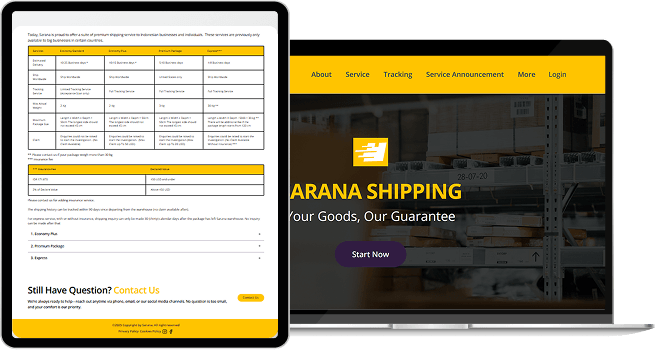 Sarana Shipping website by Evetech Solution